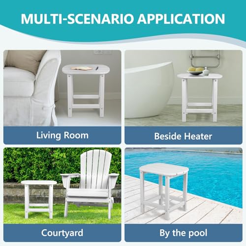Hdpe Outdoor Adirondack Side Table, Wooden Textured, White | Bathroom and Indoor, Maintenance & Weather Resistant, End TableSet for Patio, Garden, Backyard, 18.6×14.17×18.18 in - color: White