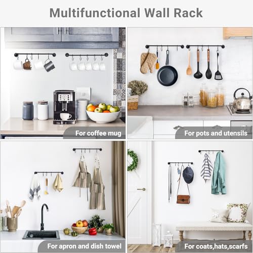 Mkono Wall Mounted Mug Holder, Coffee Cup Hanger Rack with 5 Hooks, 1 Pack | Kitchen Rod, Space Saving, Easy Assembly, Wall & Under Cabinet, Durable Metal, Kitchen Dining Bar Organizer, Multi-Function - size: Medium