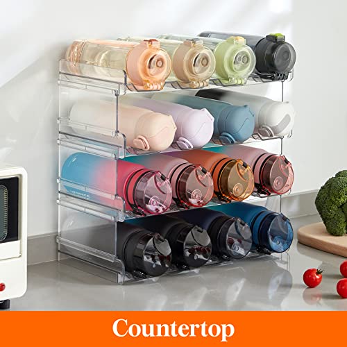 Lifewit Stackable Water Bottle Organizer for Cabinet, Plastic Bottle Holder Fits Bottles/Tumblers up to 3.8" Diameter for Pantry/Countertop, 4 Tier Holds 16 Bottles 41 x 20 x 34 cm/16 x 8 x 13.4 - size: 4 Tier-16 Bottle