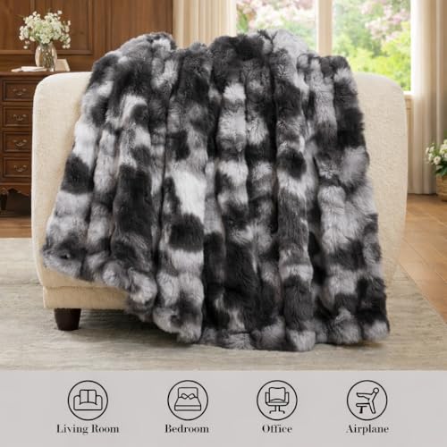 Faux Fur Throw Blanket, Ultra Soft Fuzzy Plush Bubble Blanket for Couch, Bed & Living Room, 60"x80", Tie-dye Black - color: Tie-dye Black, size: 60" x 80"