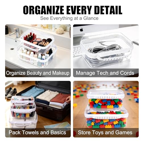 3 Pack Hard Shell Zipper Cases Clear Deep Bottom PET Plastic Waterproof | Storage Pouches Travel Organizer Bags for Makeup Toys Art Supplies Home Organization - color: white
