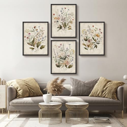 SIGNWIN Framed Set Vintage Wildflower Bouquet Antique Botanical Illustrations Modern Art Decorative Multicolor Nature Wilderness for Bedroom - 11"x14"x4 Black - color: Ae16-2401-yuk06, size: 11"L x 14"W, style: Black Frame
