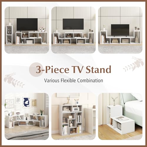 Giantex Free-Combination TV Stand for Bedroom - Entertainment Center for 50 55 60 65 Inch TV, 3-Piece Media Console Table with Storage Cubes, Deformable Open Storage Bookcase Shelf (White) - color: White