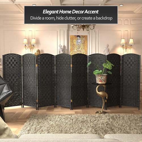 Red Lantern 4 ft. Short Diamond Weave Fiber Folding Screen - Black - 8 Panel - color: Black, size: 8 Panel