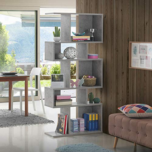 Giantex 5-Tier Geometric Bookshelf, 70" Tall Wood Freestanding Decorative Display Open Shelves with Anti-Tipping Device, Each Shelf Holds up to 44 lbs, Wooden S Shaped Bookcase, Gray - color: Grey