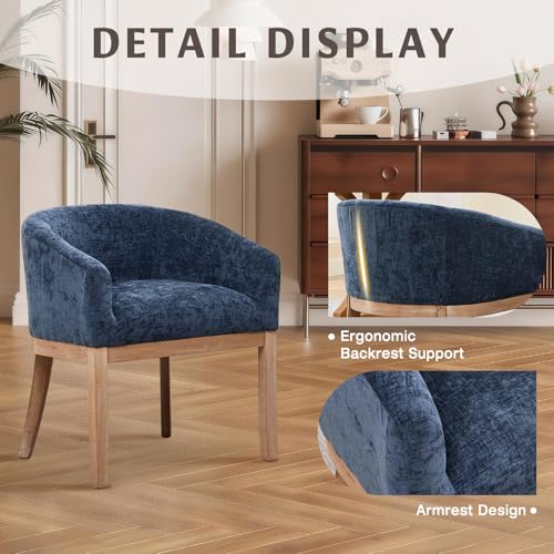 Modern Upholstered Barrel Dining Chair Set of 6, Natural Hardwood Frame, Farmhouse Linen Chairs for Dining Room, Kitchen(Blue) - color: Blue, size: Set of 6