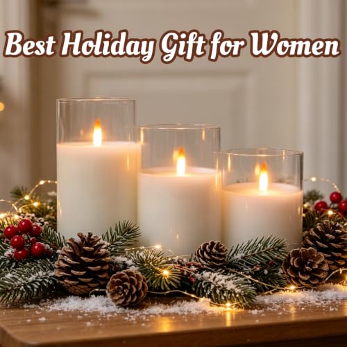 200 Hours Clear Glass Rechargeable Flickering Flameless Candles with Remote | LED Pillar Fake Candles, Real Wax Clear Color for Halloween, Christmas, Home Party Fall Decor, Ideal Gift for Women - color: 3PCs-Clear White