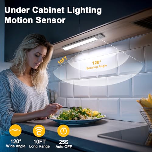 Onforu 13.8" Under Cabinet Lighting, 2700mAh USB-C Rechargeable, Motion Sensor Under Cabinet Lights with 3 Color & Dimmable, Magnetic Under Counter Lights for Kitchen, Closet, 2 Pack - size: 13.8 inch
