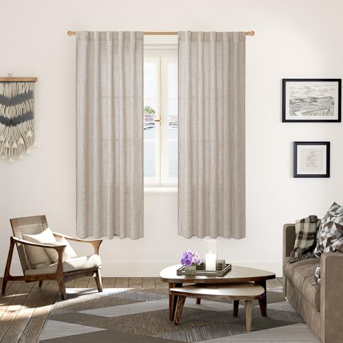 YoungsTex Natural Linen Semi Sheer Curtains 42X72 Inch Length 2 Panels | Light Filtering Drapes Textured with Rod Pocket Back Tab for Bedroom Country Farmhouse Living Room - color: Natural, size: 42"W x 72"L (Pack of 2)