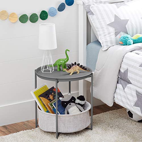Amazon Basics Round Storage End Table, Nightstand for Bedroom or Living Room, Easy Assembly, with Cloth Basket, Charcoal/Heather Gray, 17.7 x 17.7 x 18.9 in | Side Table - color: Charcoal