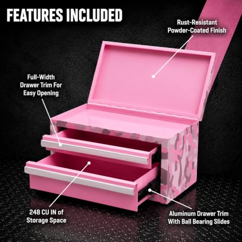 Mini 10.83-in W x 5.91-in H x 5.91-in D 2-Drawer Steel Tool Box Camo Pink, 2 Drawer - color: Pink Camo, size: 2 Drawer