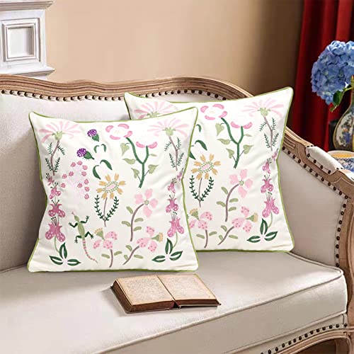 Set of 2 Embroidered Decorative Throw Pillow Covers Couch Square Pillowcases Cushion for Bedroom Sofa Farmhouse Decor 18x18 Inch (Gecko Flower) - color: Gecko Flower