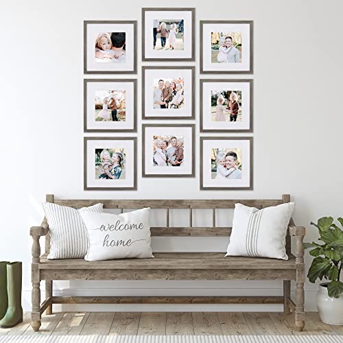 Sheffield Home 9 Piece Gallery Wall Frame Set, 12x12 Inch, Natural - color: Natural, size: 12x12 Inch