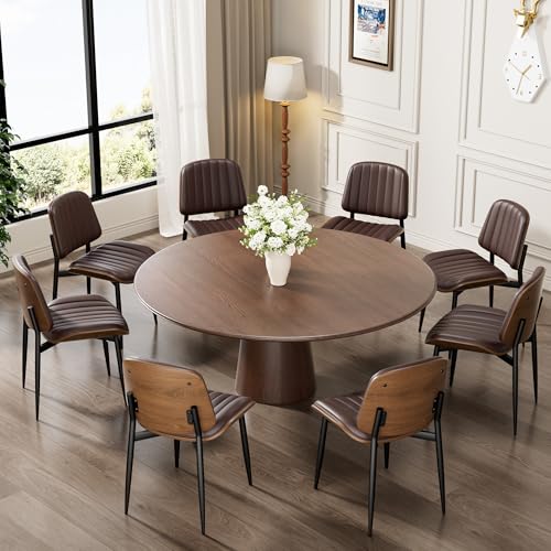 Dining Chairs Set of 2, Mid-Century Modern Upholstered PU Leather Chairs | with Walnut Bentwood Back and Metal Legs Adjustable Feet for Kitchen Dining Living Room, Dark Brown Vertical Stripes - color: Dark Brown Vertical Stripes
