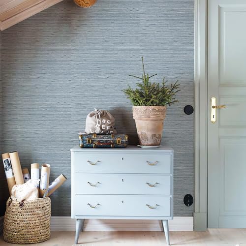 HueBurst Grasscloth Peel and Stick Wallpaper 17.3" x 197" Blue Textured Grasscloth Wall Paper Renter Friendly Wallpaper Self Adhesive Removable for Bathroom Bedroom - color: Blue, size: 17.3" x 197"