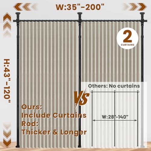100% Blackout Room Divider Curtains Sets Cream White W100 x L84 in,2 Panels Curtain Rods No Drilling Adjustable Tension (H) 43-120×(W) 35-200 in for Studio Apartment Dorm Office - color: Cream White, size: 100"W x 84"L (Pack of 2)