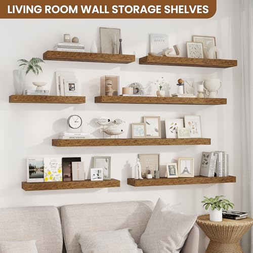 fuqing Floating Shelves for Wall, Wall Mounted Wood Floating Shelf with Invisible Brackets for Living Room, Bathroom, Bedroom, Kitchen Storage and Decor, 20 Inch Set of 2, Rustic Brown - color: Rustic Brown, size: 20"W x 6.5"D , 2 Pack
