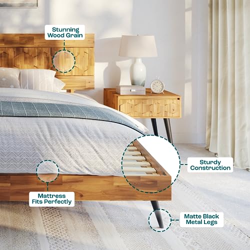 Bme Georgina Queen Bedframe, Geometric Headboard, Mid Century, Teak Brown - color: Teak Brown, size: Queen, style: Bed Frames