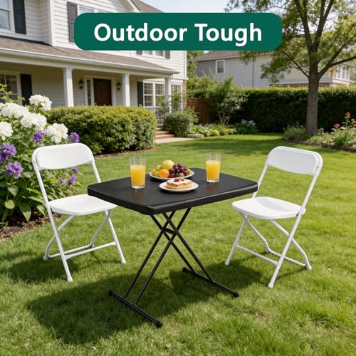 Folding Table 30 Inch - Small Desk Adjustable Height TV Tray for Laptop, Couch, Camping - Heavy Duty Utility Foldable Table for Small Spaces, No Assembly Required, Black Granite - color: Black, size: 30in×19.5in