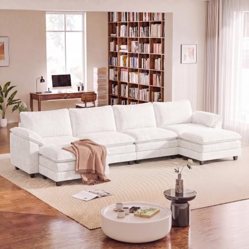Homall 232" Oversized U Shaped Cloud Couch, Modular Sectional Sofa, White | 2 Movable Ottoman, Comfy Chenille, Double Layer Cushions, 6 Deep Seat, High-Density Foam, Easy Assembly, for Living Room - color: White, size: Oversized Sofa