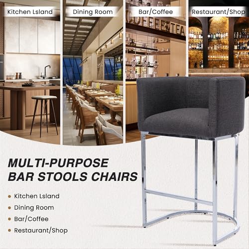 HNY Modern Counter Height Linen Fabric Upholstered Counter Stools Set of 2, 29 Inch Charcoal Kitchen Isla Stool with Chrome Finish Metal Frame - color: 29inch Charcoal,chrome Base