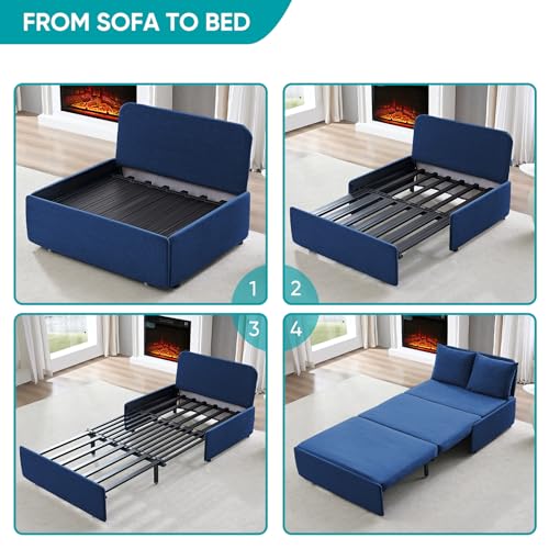 BALUS 43" W Twin Size Sleeper Couch Bed Pull Out Sofa with Pullout Beds, 2 in 1 Convertible Linen Single Sleepers Sofas Chair with Foldable Mattress and Pillows for Small Space Apartment, Blue - color: Blue, size: Twin
