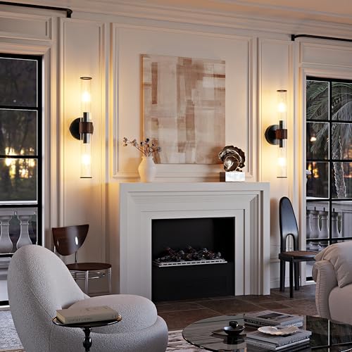 Morauroral Black Walnut Battery Operated Wall Sconces Set of 2, Rechargeable Wall Lights with Remote, 20 Inch Modern Wireless Wall Lamp for Bedroom, Living Room with White Shade (Bulbs Included) - color: Black Walnut