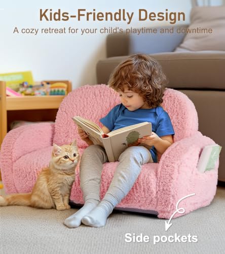 little dove 2-in-1 Sherpa Fold Out Kids Couch, Extra Wide Comfy Kid Chair, Convertible Kids Sofa, Foldable Kid Couch with High Density Foam for Boys & Girls, Pink - color: Pink