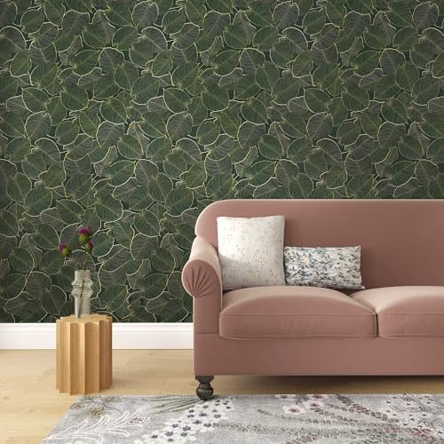 TOTIO Green Wallpaper Peel and Stick Dark Green Leaf Contact Paper 16x78inch Matte Thickened Waterproof Self-Adhesive PVC Wall Sticker Counter Top Stick Paper Green Leafy Plants Vinyl Wrap for Cabinet - color: Green, size: 16" x 78"