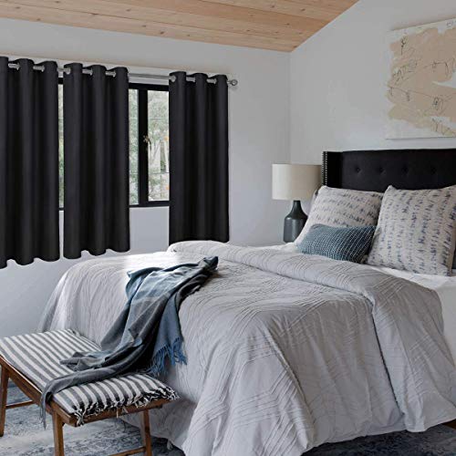 Diraysid Black Grommet Blackout Curtains for Bedroom Thermal Insulated Room Darkening Curtains Drapes, 42 x 63 Inch, 2 Panels - color: Black, size: 42"W x 63"L (Pack of 2)