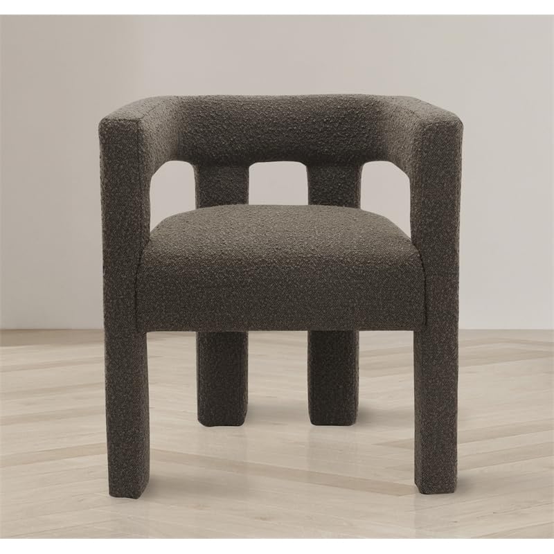 Meridian Furniture Athena Collection Modern | Contemporary Boucle Fabric Upholstered Accent | Dining Chair, 25" W x 21" D x 27" H, Brown - color: Brown