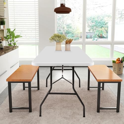 6FT Folding Table, Heavy Duty Plastic Table Portable Fold-in-Half Utility Table Indoor Outdoor Picnic Table w/Handle & Lock for Camping BBQ Party Wedding Market Events, 500LBS - size: 6 FT