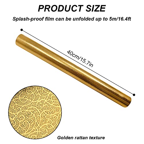 Yitexin Kitchen Backsplash Wallpaper, 15.7'' x 196.8'' Aluminum foil Stickers Contact Paper, Self-Adhesive Oil Proof Heat Resistant Wall Sticker for Countertop Drawer Shelf Liners (Gold)