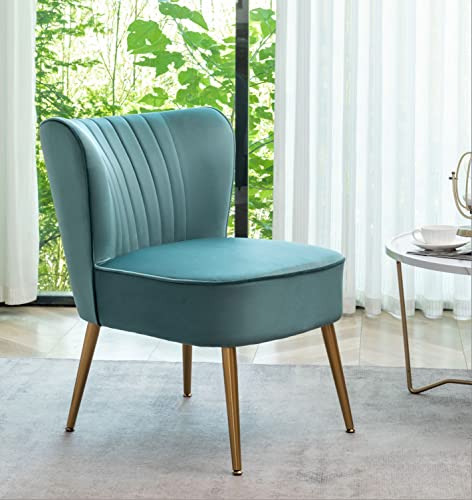 Container Furniture Direct Modern Velvet Accent Chair for Living Room, Bedroom, or Entryway, Stylish and Comfortable Armless Design with Metal Legs, Teal - color: Teal