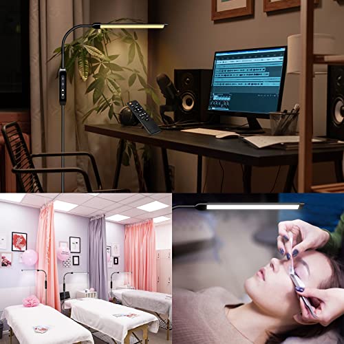 EBEST Led Floor Lamp with Remote LED lamp lash Light for Eyelash Extensions Craft Task Lamps Floor Standing Light Gooseneck Dimmable Reading lamp Eyelash Lamp for Lashes Makeup - color: Black - YK