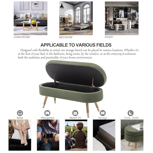 IAFIKE Oval Storage Bench 43.5" Ottoman Bench Upholstered Boucle Fabric Footrest Bench with Golden Metal Legs End of Bed for Bedroom, Living Room, Entryway,Bed Side (Dark Green) - color: Dark Green
