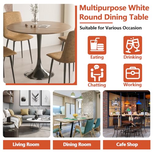 HRVEOCEI 31.5" Tulip Table, Small Round Dining Table with Thickened Tabletop & Metal Pedestal, Bistro Tables for Small Spaces Kitchen Dining Room Living Room (Walnut+Black) - color: Walnut+black
