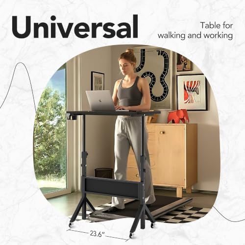 HUANUO Portable Standing Desk Adjustable Height, Mobile Stand Up Desk for Walking Pad and Treadmill, Rolling Computer Table with Wheels, 31.5"x15.75" Height 28.7"-46.1", Black - color: Black
