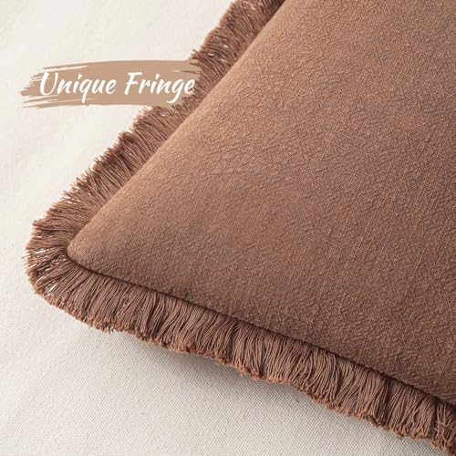 MIULEE Boho Linen Fringe Decorative Fall Throw Pillow Covers Brick 18x18 | Set of 2, Cottagecore Decor, Boho Farmhouse Neutral Pillow Covers, Rustic Fall Couch Cushion Cases for Sofa Bed Living Room - color: Brick, size: 18" x 18" (Pack of 2)