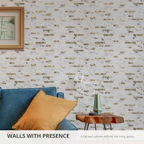 StyloVue 20 Sheets Peel and Stick Backsplash for Kitchen, Volakas White Marble Look with Gold Metal, Stick on Tile for Kitchen Backsplash, RV, Fireplace - color: Volakas White Marble