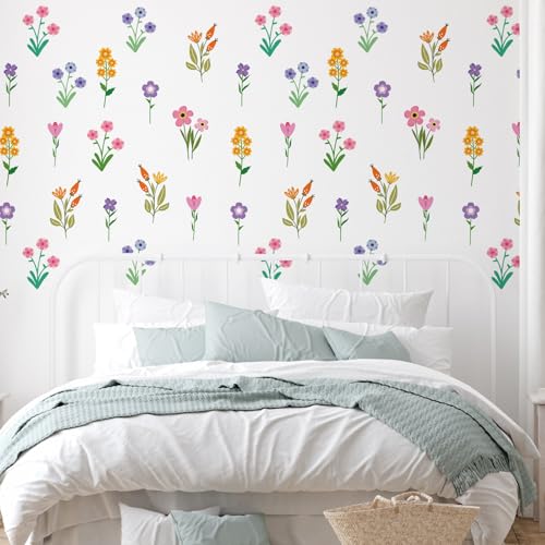 Zonon 6 Pcs Flowers Wall Decals Stickers Vinyl Removable Peel and Stick Colorful Dragonflies Floral Wall Murals Decor for Bedroom Living Room Nursery(Small Flower) - style: Small Flower
