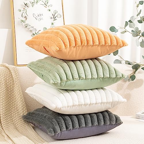 Uhomy Set of 2 Faux Fur Home Decorative Throw Pillow Cover Luxury Super Soft Fuzzy Striped Furry Pillowcase for Sofa Couch Bedroom Comfy Thick Fluffy Plush Cushion Cover 20x20 Inch Grey 50 cm - color: Grey, size: 20" x 20" (Pack of 2)