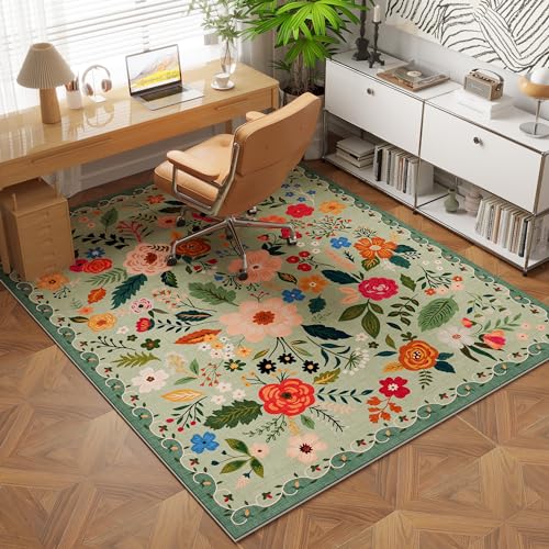 Rugcomf Bedroom Rug 3x5 Rug Washable Area Rug Non Slip Low Pile Boho Floral Small Carpet for Bedroom, Bedside, Kitchen, Entryway, Kids Room, Office, College Dorm Essentials for Girls(Green) - color: Green, size: 3' x 5' (Rectangular)
