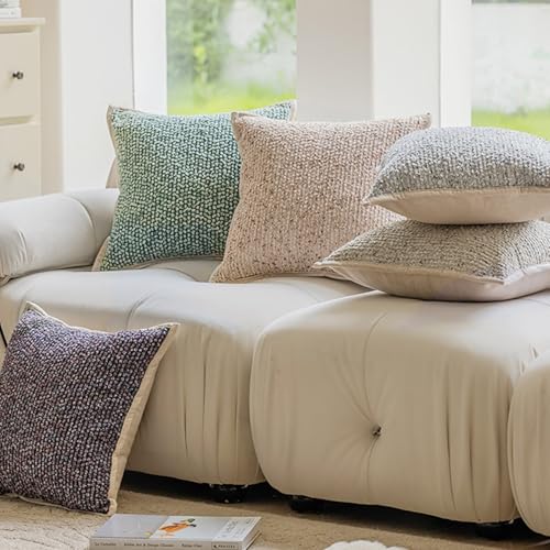HEAVYWOOD Textured Boucle Pillow Covers 18x18 Set of 2 Striped Boho Farmhouse Throw Pillowcase Rustic Accent Square Couch Cushion Cover for Home Decor Bed Sofa Living Room (Purple, 18x18) - color: Purple