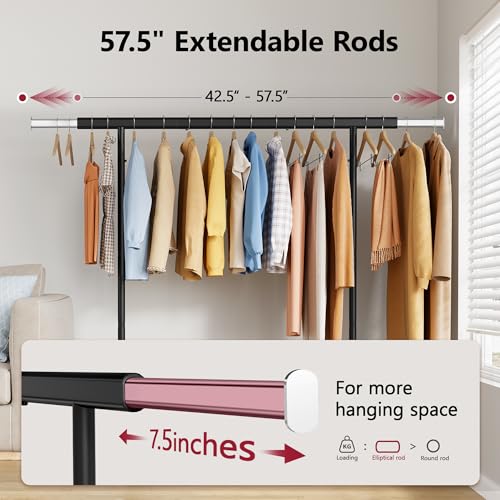 Clothing Rack with 2 Shelves, Metal Heavy Duty Load 350 LBS, Black | Adjustable Clothes Rack, Extendable Garment Rack for Hanging Clothes, Rolling Rack for Bedroom, Laundry Room, Clothes Store - color: Black