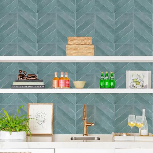 STICKGOO Herringbone Peel and Stick Backsplash, Blue Teal, 10 Sheets | 12.6 x 9.7 in, Thicker Rectangular Vinyl Stick-On Wall Tiles, Easy Alignment, Waterproof, Easy to Clean, Kitchen/Bathroom - color: Blue Teal, size: Pack of 10