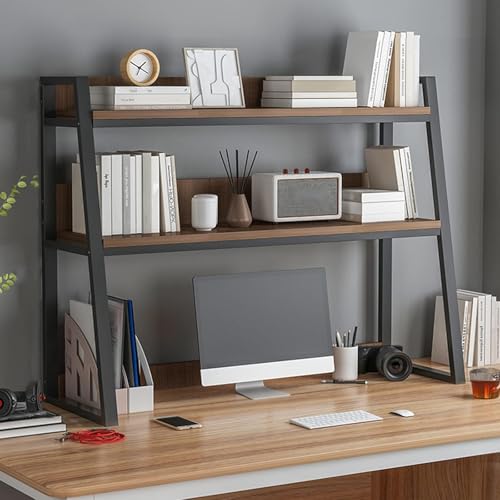 FPIGSHS Ladder Bookcase for Computer Desktop, 2-Tier Multipurpose Countertop Hutch Bookshelf, Multi-Function Storage Display Shelf Organizer Rack for Home Dorm Office Supplies (95CM)