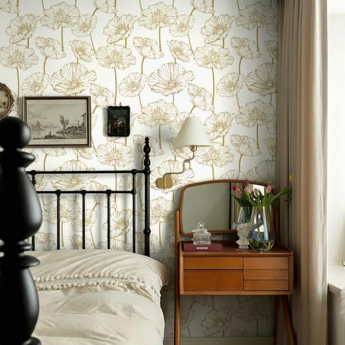 Peel and Stick Wallpaper Gold and Beige Wallpaper 17.3inx118.1in | Boho Self Adhesive Contact Paper Removable Decorative Wallpapers for Bedroom Bathroom Cabinets Decor Vinyl - color: Gold and Beige, size: 17.3" x 118.1"
