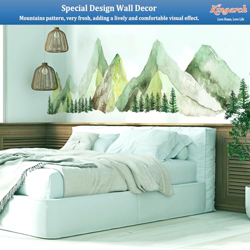 Large Mountain Wall Decals, Green Pine Tree Peel and Stick Vinyl Wall Stickers & Murals, Removable Home Room Wall Decor for Bedroom Living Room Bedroom Classroom Office Nursery - color: Green