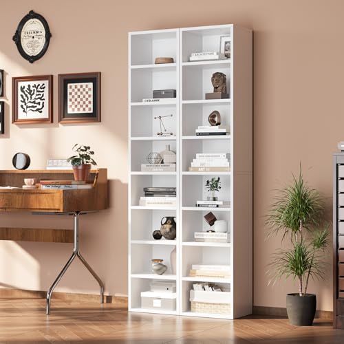 oneinmil 71.5" Tall Narrow Bookshelf, 8-Tier Cube Display Rack, Modern Corner Bookshelf with Storage Space, CD Storage Cabinet for Home Office (White 1 Pack, 8-Tier) - color: White